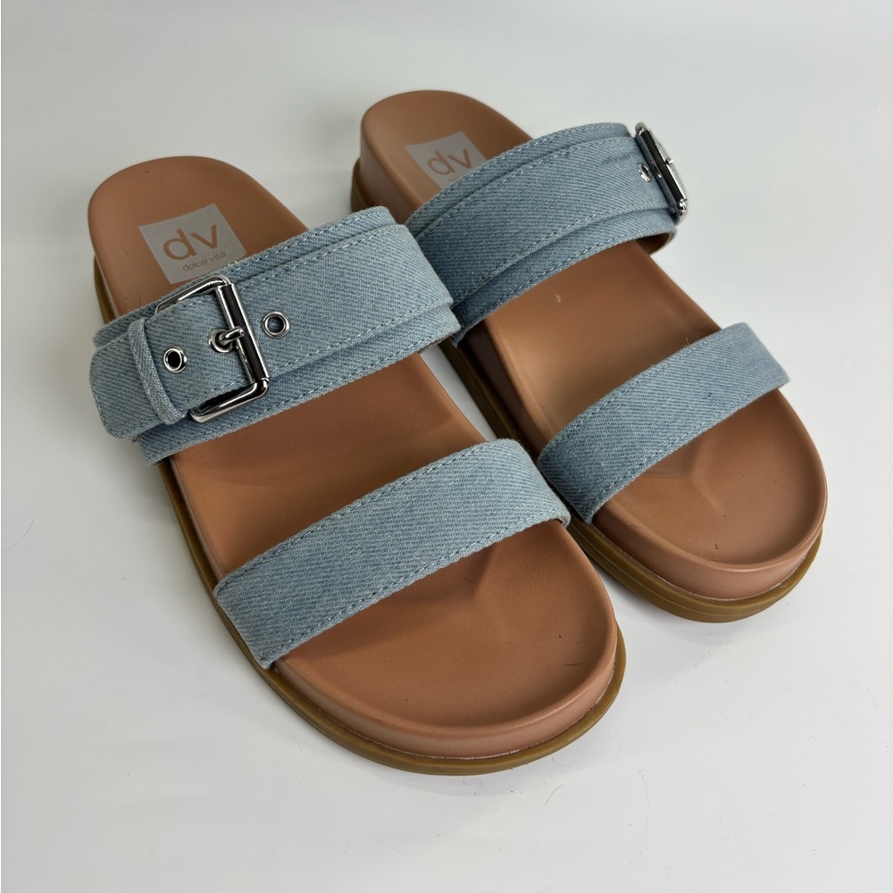 DV dolce vita Annie platform sandals denim 7 2 strap buckle slip on